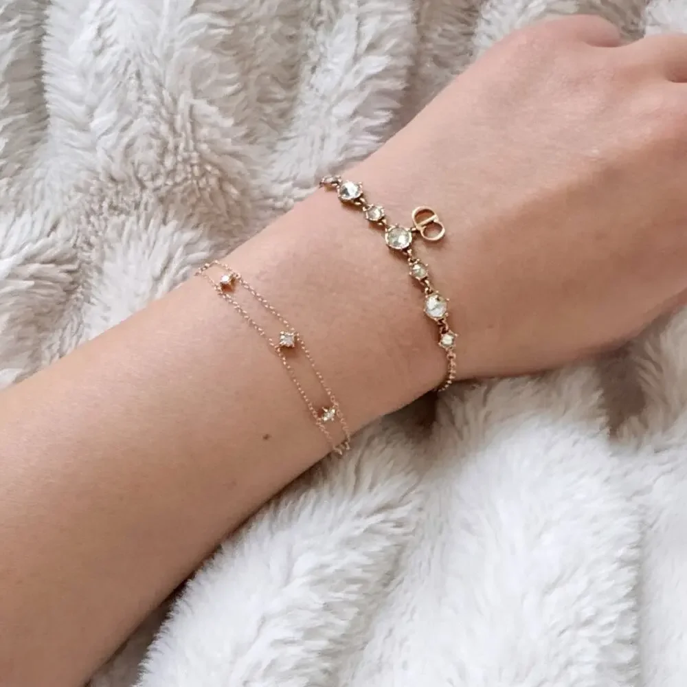 Dior Clair D Lune Crystal Bracelet Gold CD Charm Authentic Minimalist Dainty
